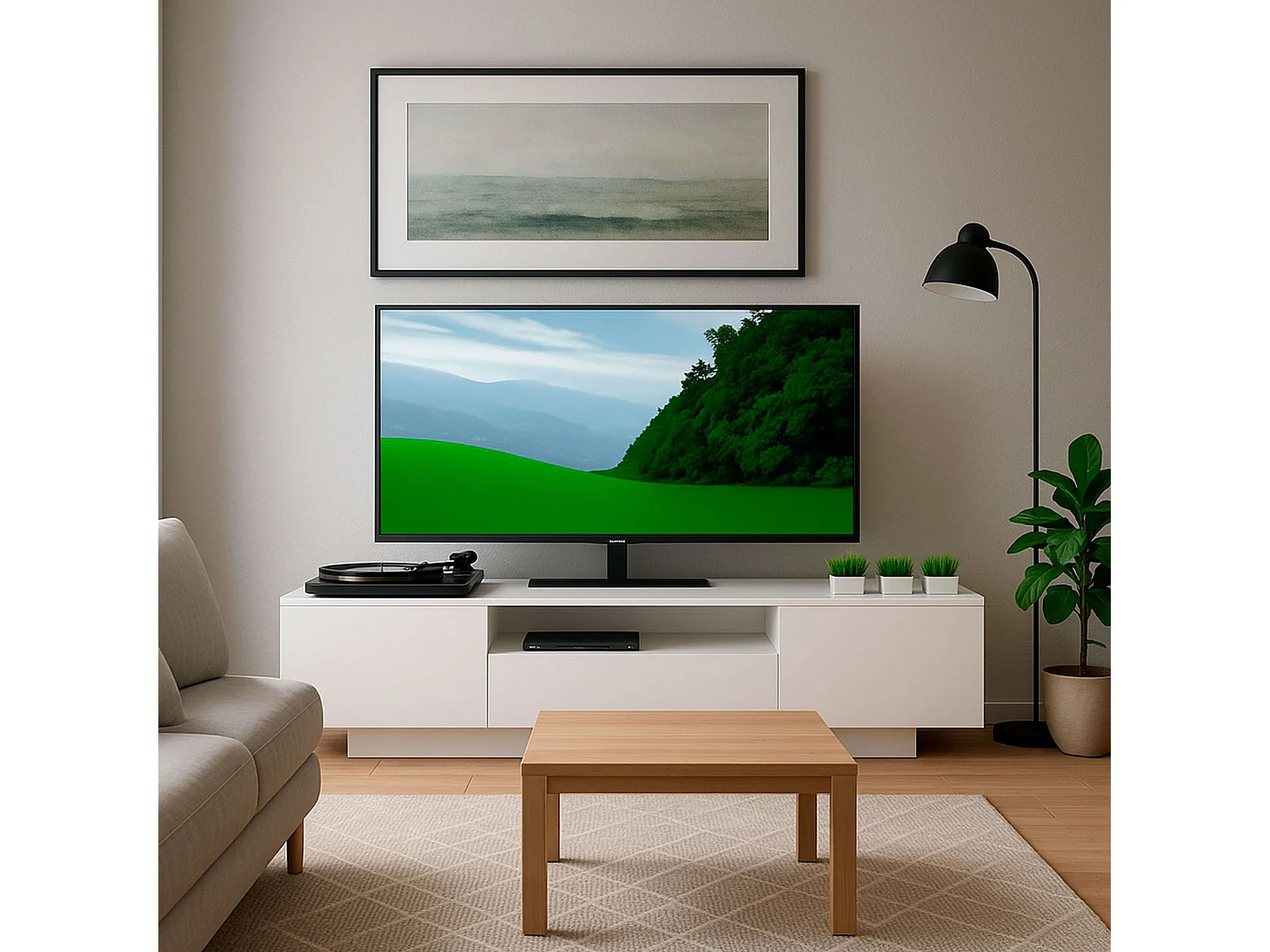 Mueble TV Sami Salón Contemporáneo Blanco 1C 2P 1 Hueco 200x42x37cm