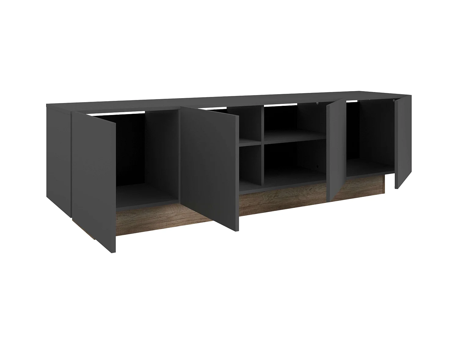 Meuble TV 4 portes Opec, gris et chêne, 184 x 53 x 41,7 cm, salon