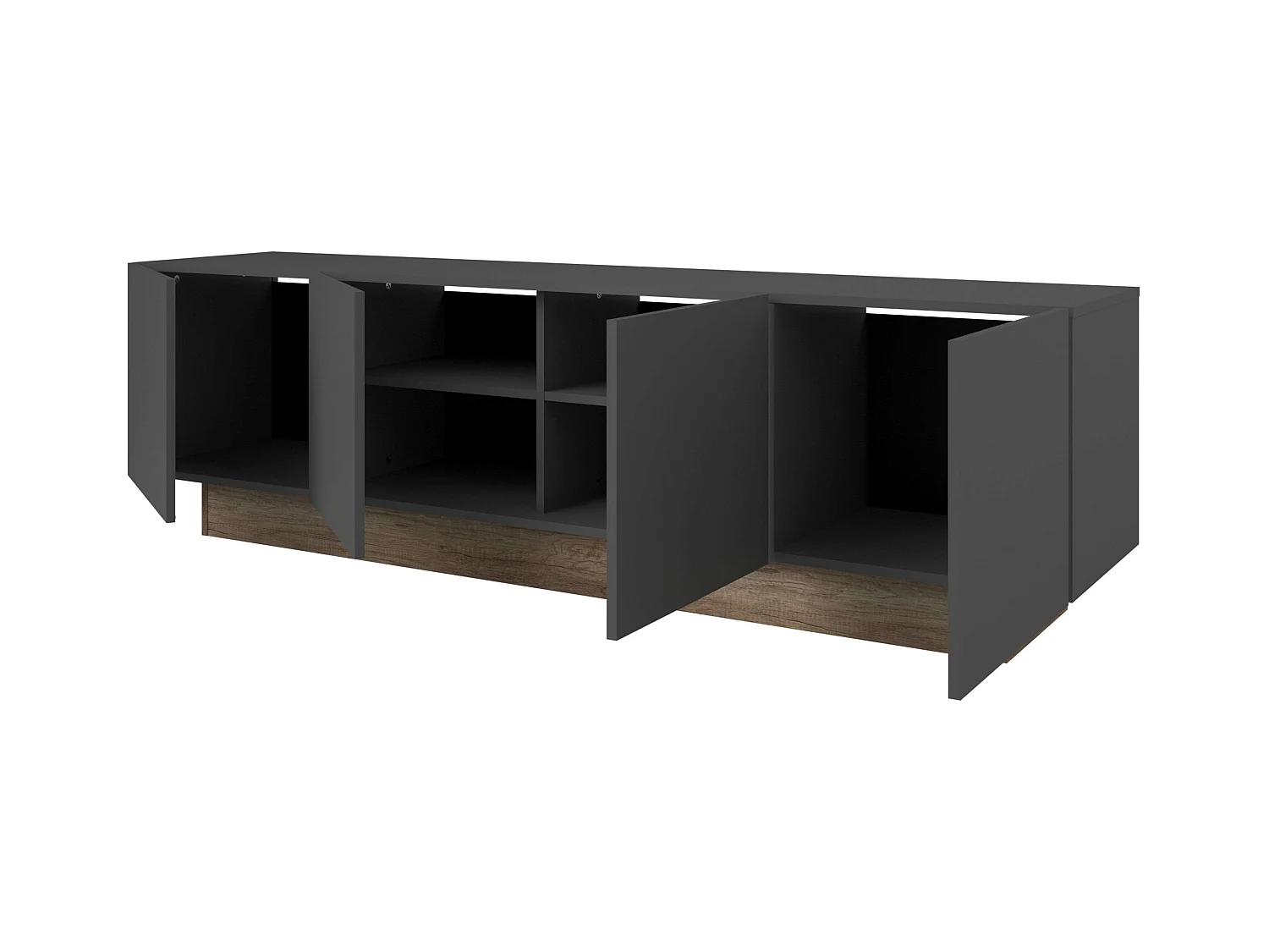 Meuble TV 4 portes Opec, gris et chêne, 184 x 53 x 41,7 cm, salon