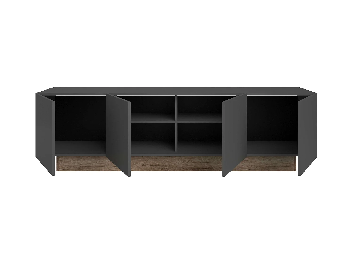 Meuble TV 4 portes Opec, gris et chêne, 184 x 53 x 41,7 cm, salon