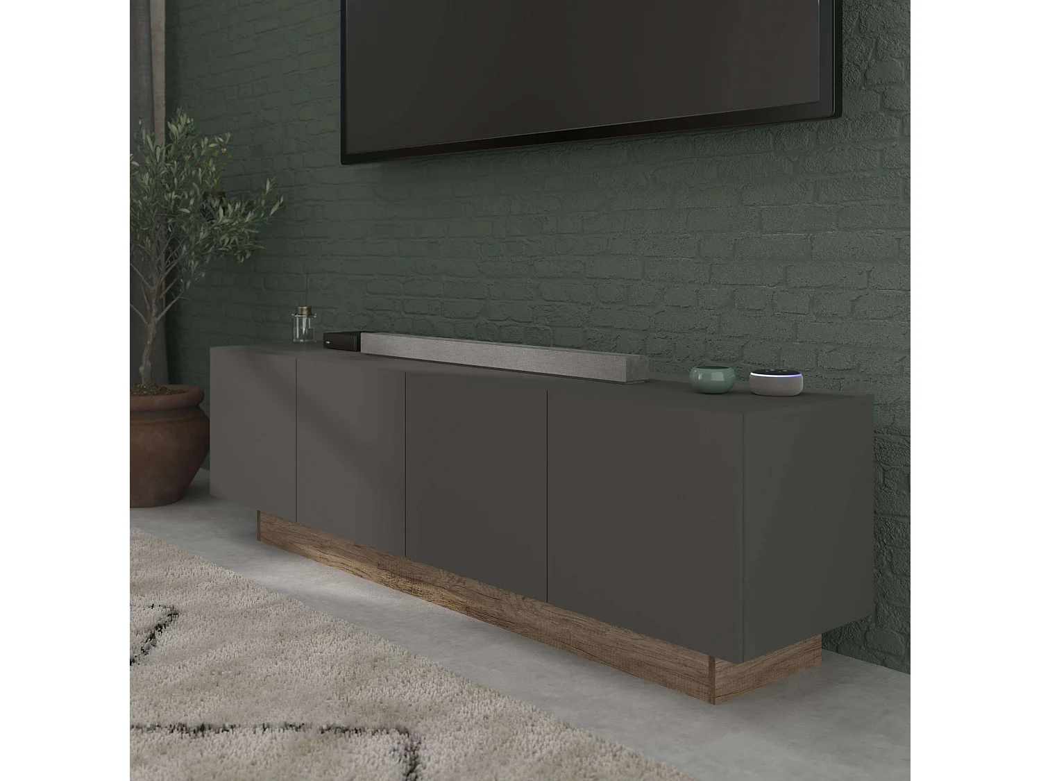 Mueble TV Opec 4 Puertas Gris y Roble 184x53x41,7 cm Salón