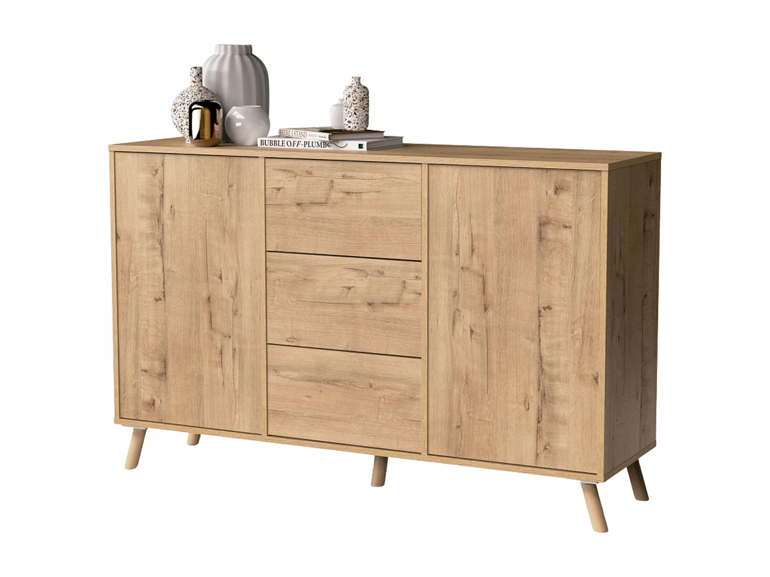 Muebles Oslo: Mueble TV + Aparador + Librería + Mesa Centro Roble Gold