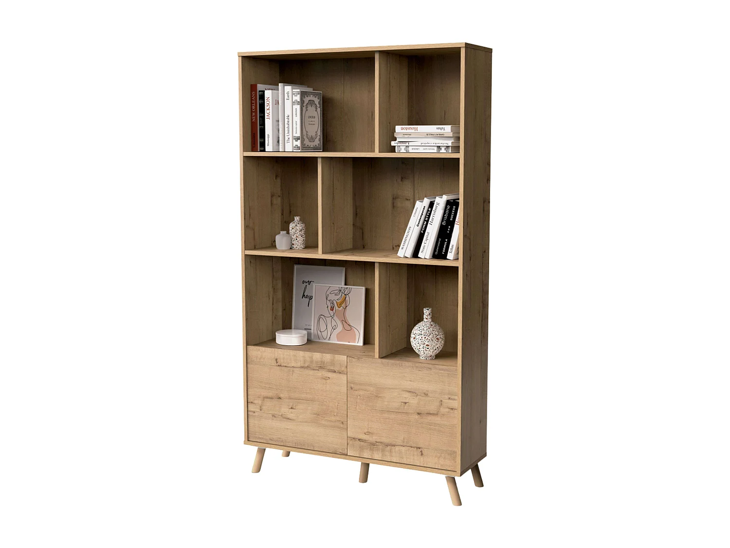 Muebles Oslo: Mueble TV + Aparador + Librería + Mesa Centro Roble Gold