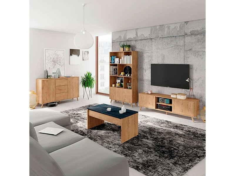Muebles Oslo: Mueble TV + Aparador + Librería + Mesa Centro Roble Gold