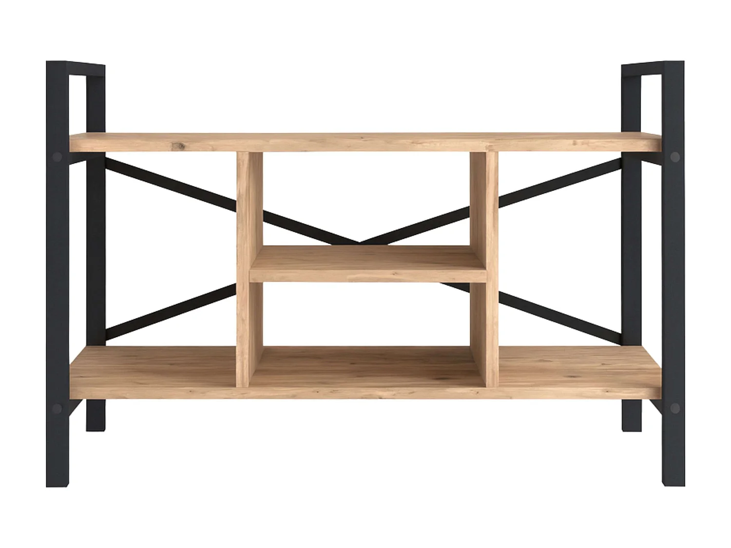 Meuble TV Rus 4 trous Noir/Chêne Safari 120x63x37 cm