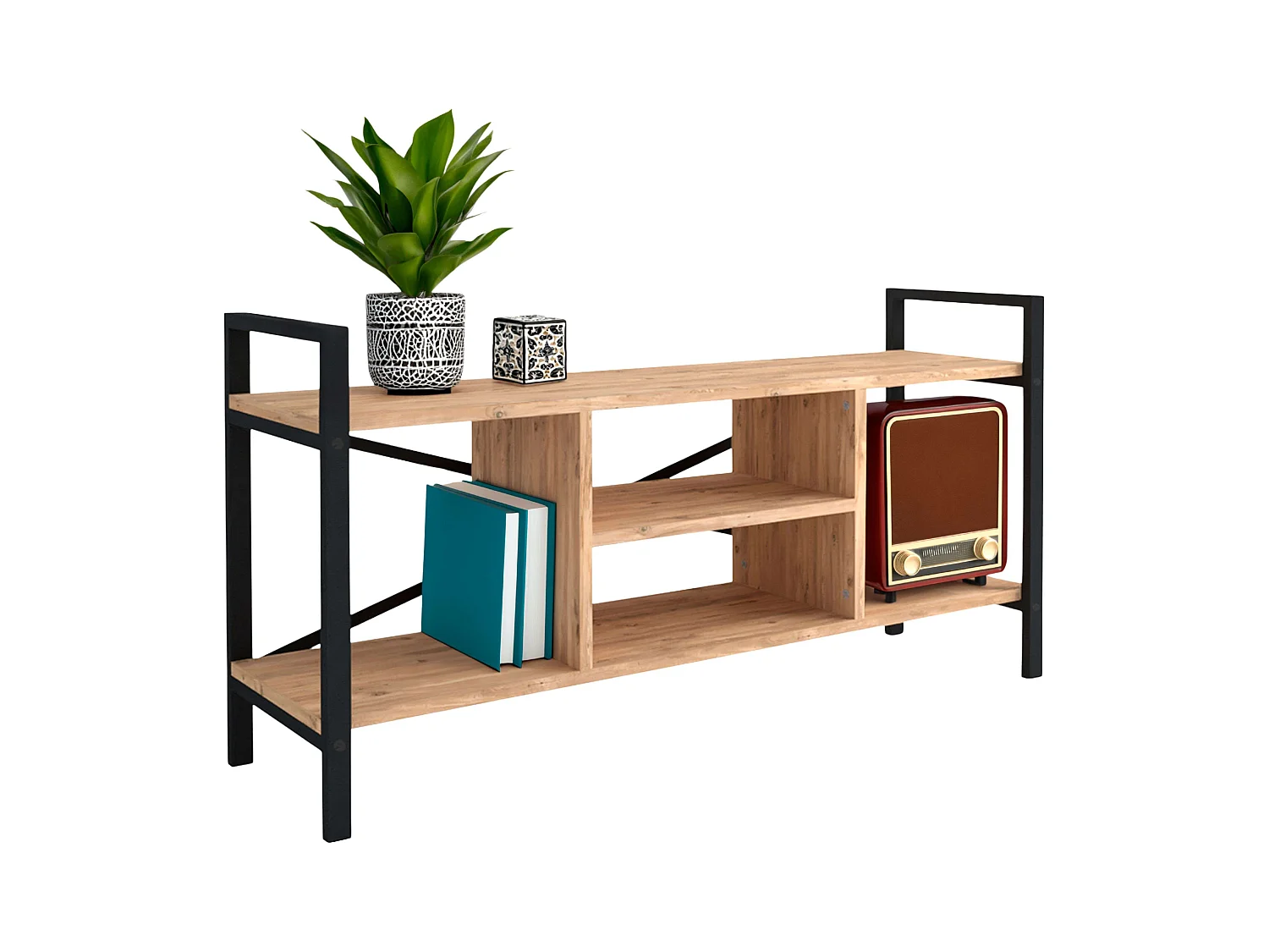 Móvel de TV Rus 4 furos preto/carvalho safari 120x63x37 cm