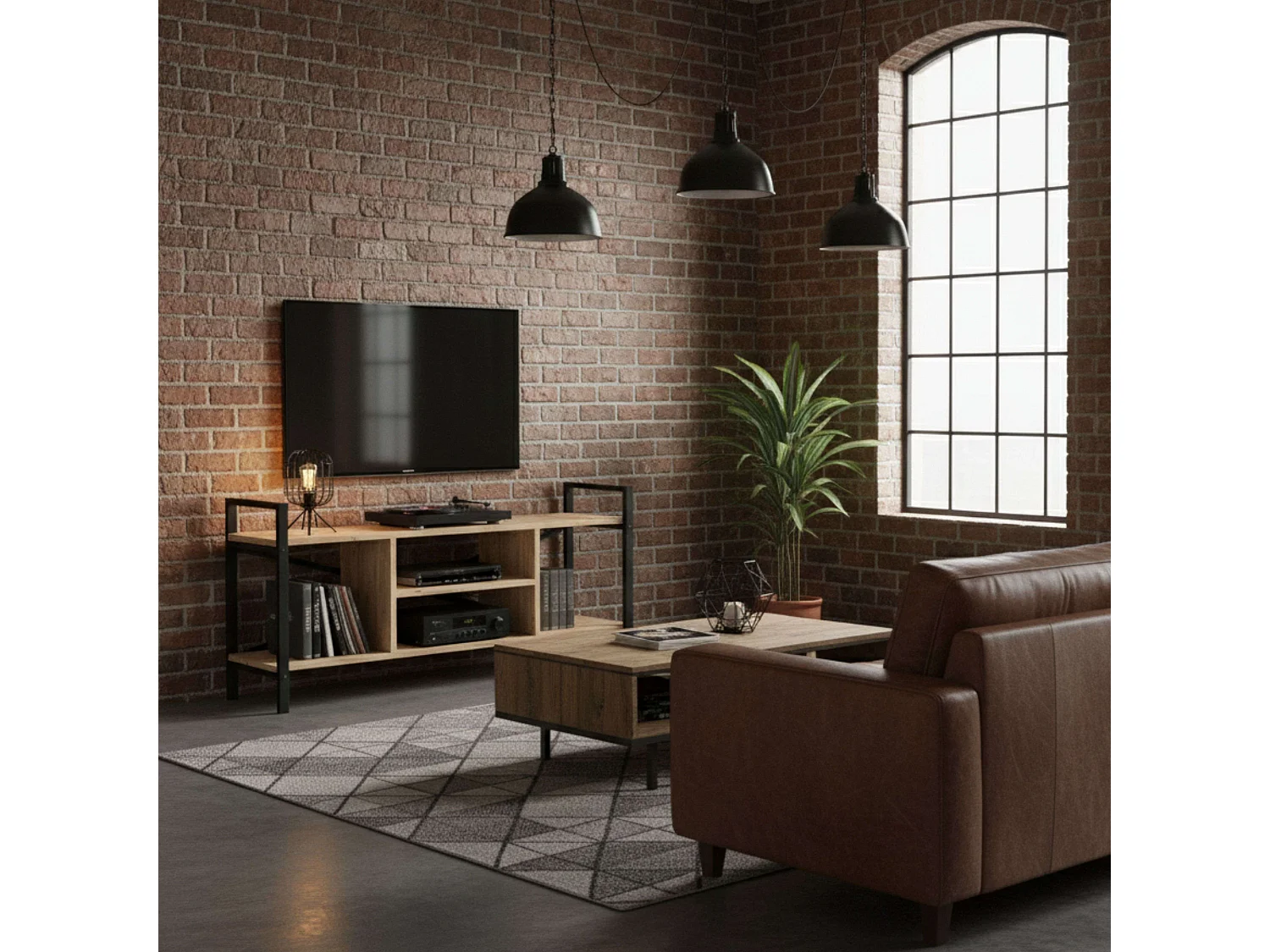 Móvel de TV Rus 4 furos preto/carvalho safari 120x63x37 cm