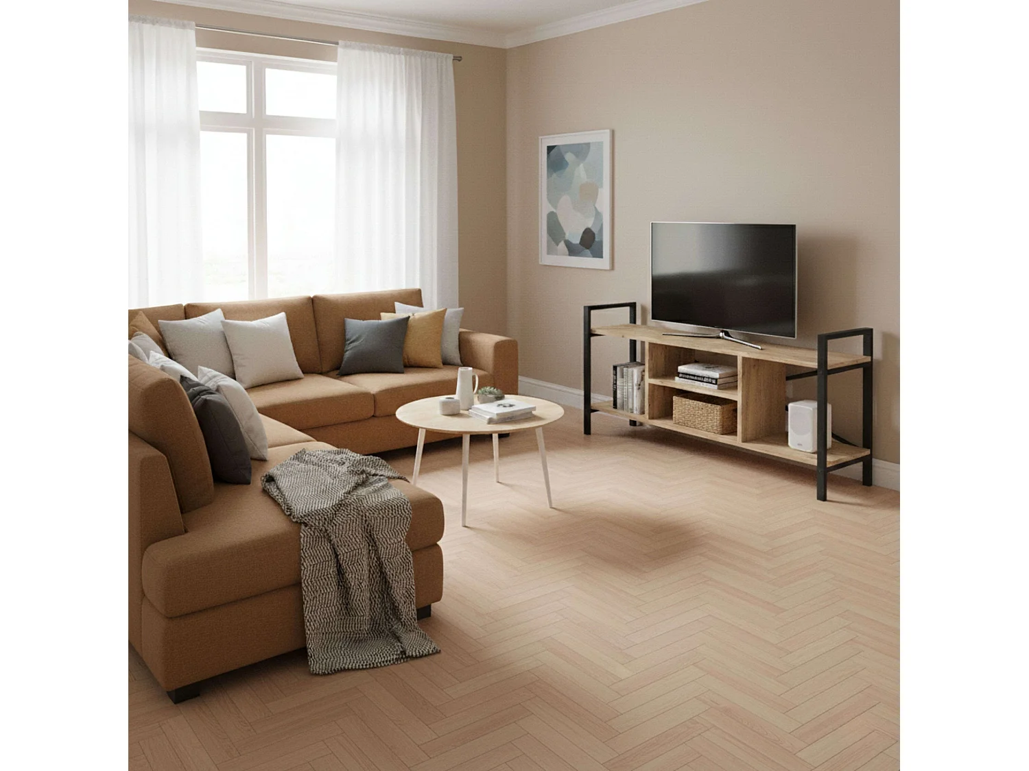 Móvel de TV Rus 4 furos preto/carvalho safari 120x63x37 cm