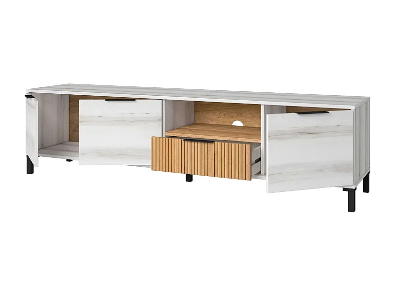 Móvel TV Nordic Tokyo Branco Albo Carvalho Listrado 3 Portas 2 Gavetas 178 cm