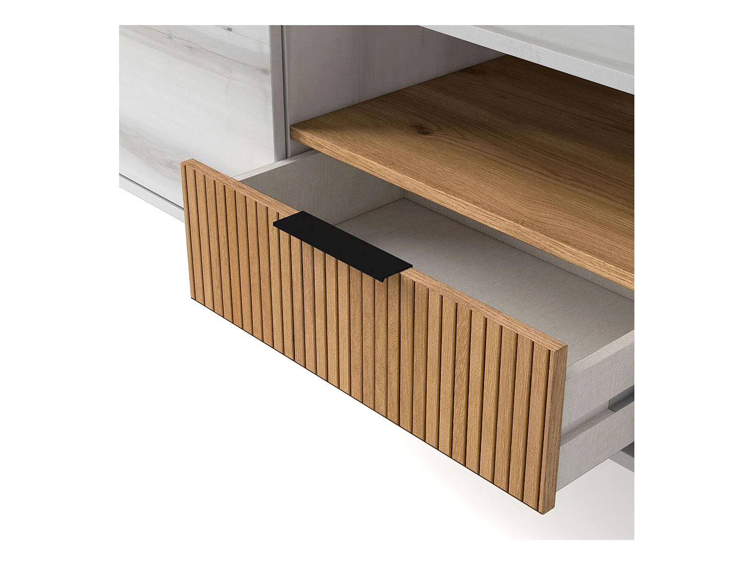 Móvel TV Nordic Tokyo Branco Albo Carvalho Listrado 3 Portas 2 Gavetas 178 cm