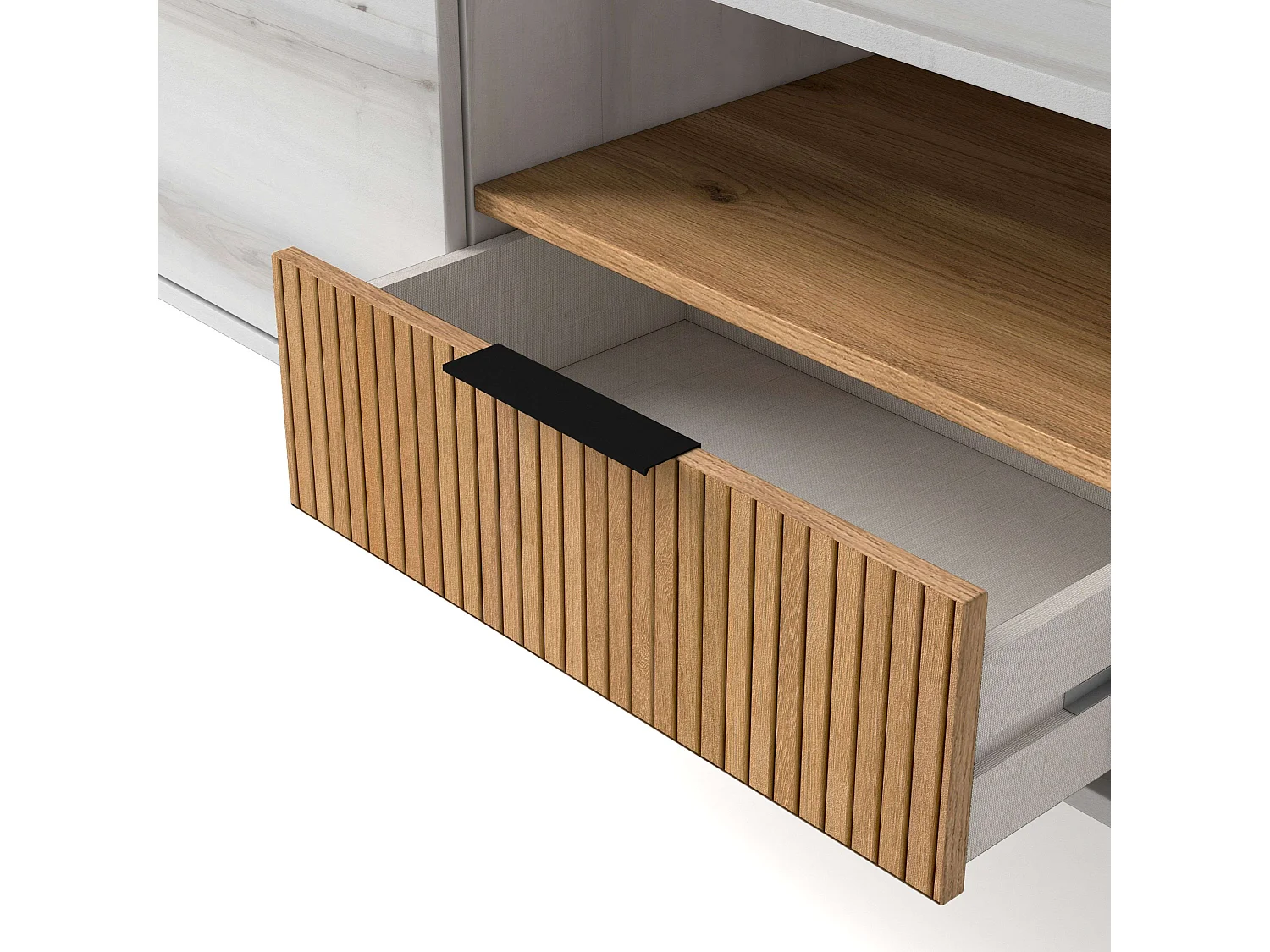 Móvel TV Nordic Tokyo Branco Albo Carvalho Listrado 3 Portas 2 Gavetas 178 cm