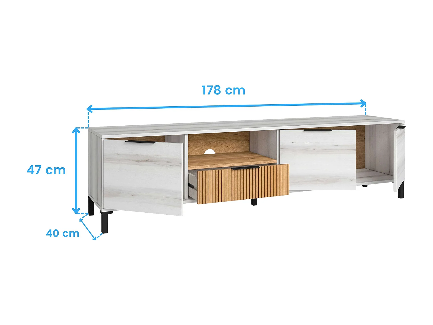 Móvel TV Nordic Tokyo Branco Albo Carvalho Listrado 3 Portas 2 Gavetas 178 cm