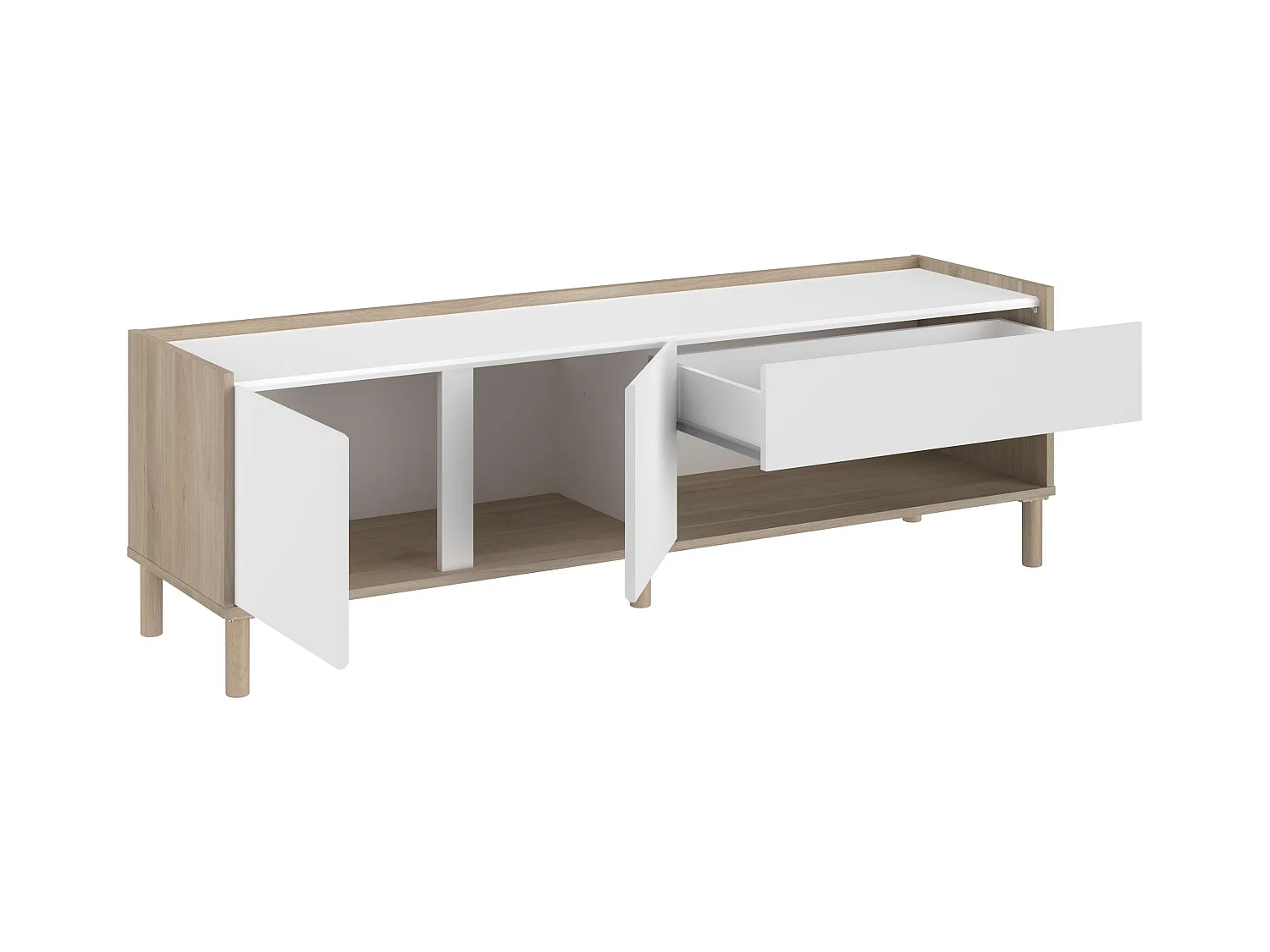 Meuble TV Azzaro avec 2 portes et 1 tiroir, chêne japonais et blanc, 150x47x40 cm