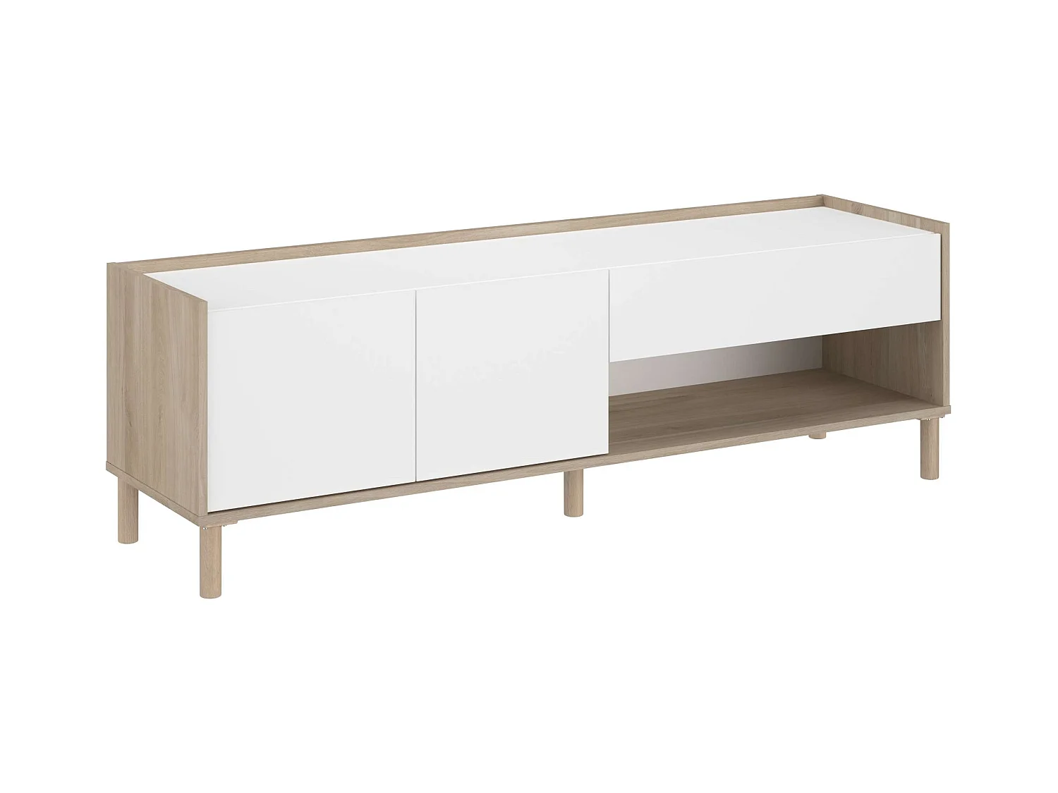 Meuble TV Azzaro avec 2 portes et 1 tiroir, chêne japonais et blanc, 150x47x40 cm