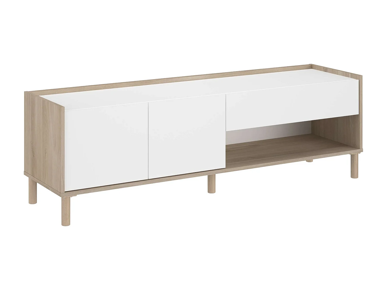 Móvel de TV Azzaro com 2 portas e 1 gaveta, carvalho japonês e branco, 150x47x40 cm