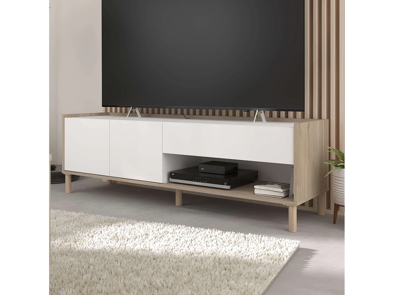 Móvel de TV Azzaro com 2 portas e 1 gaveta, carvalho japonês e branco, 150x47x40 cm