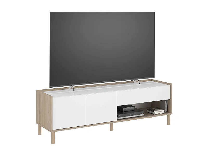 Móvel de TV Azzaro com 2 portas e 1 gaveta, carvalho japonês e branco, 150x47x40 cm