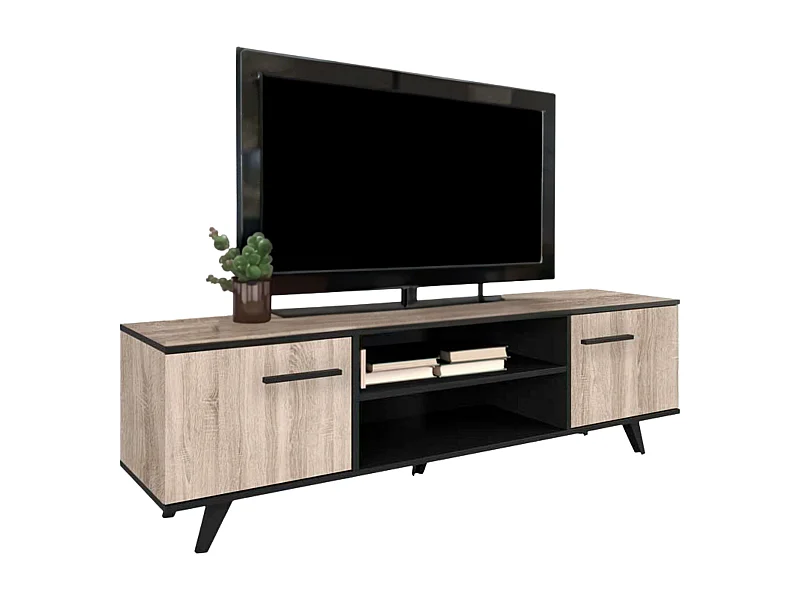 Table TV Wayne Chêne/Noir 46x151x39 cm