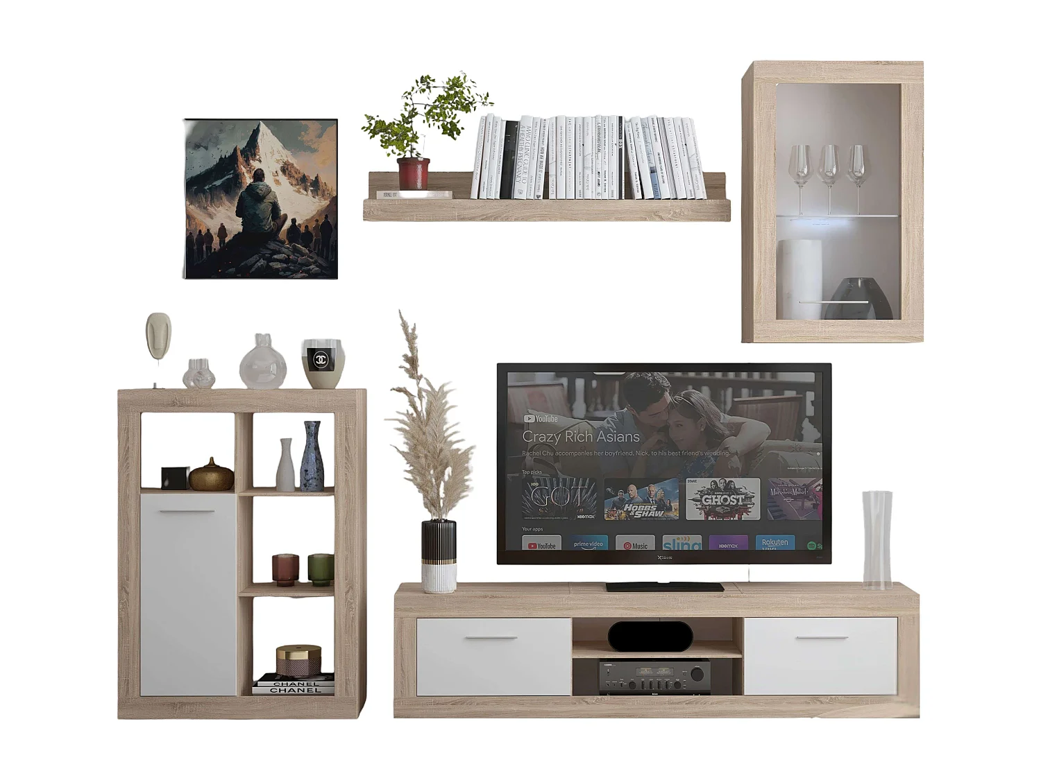 Meuble de salon moderne Fera Chêne Sonoma/Blanc 2 portes, 1 étagère 270 cm