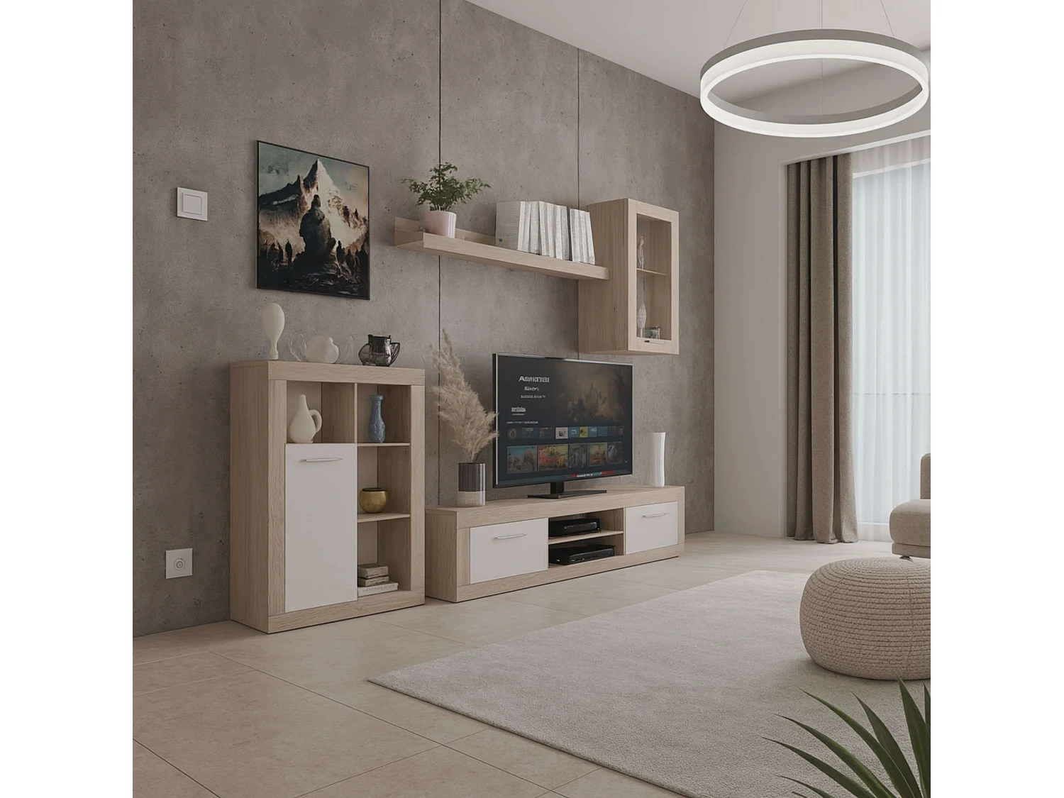 Meuble de salon moderne Fera Chêne Sonoma/Blanc 2 portes, 1 étagère 270 cm