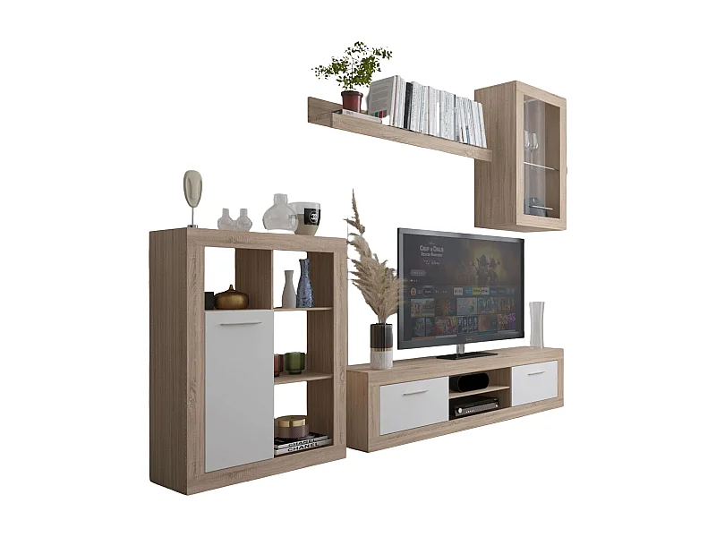 Meuble de salon moderne Fera Chêne Sonoma/Blanc 2 portes, 1 étagère 270 cm