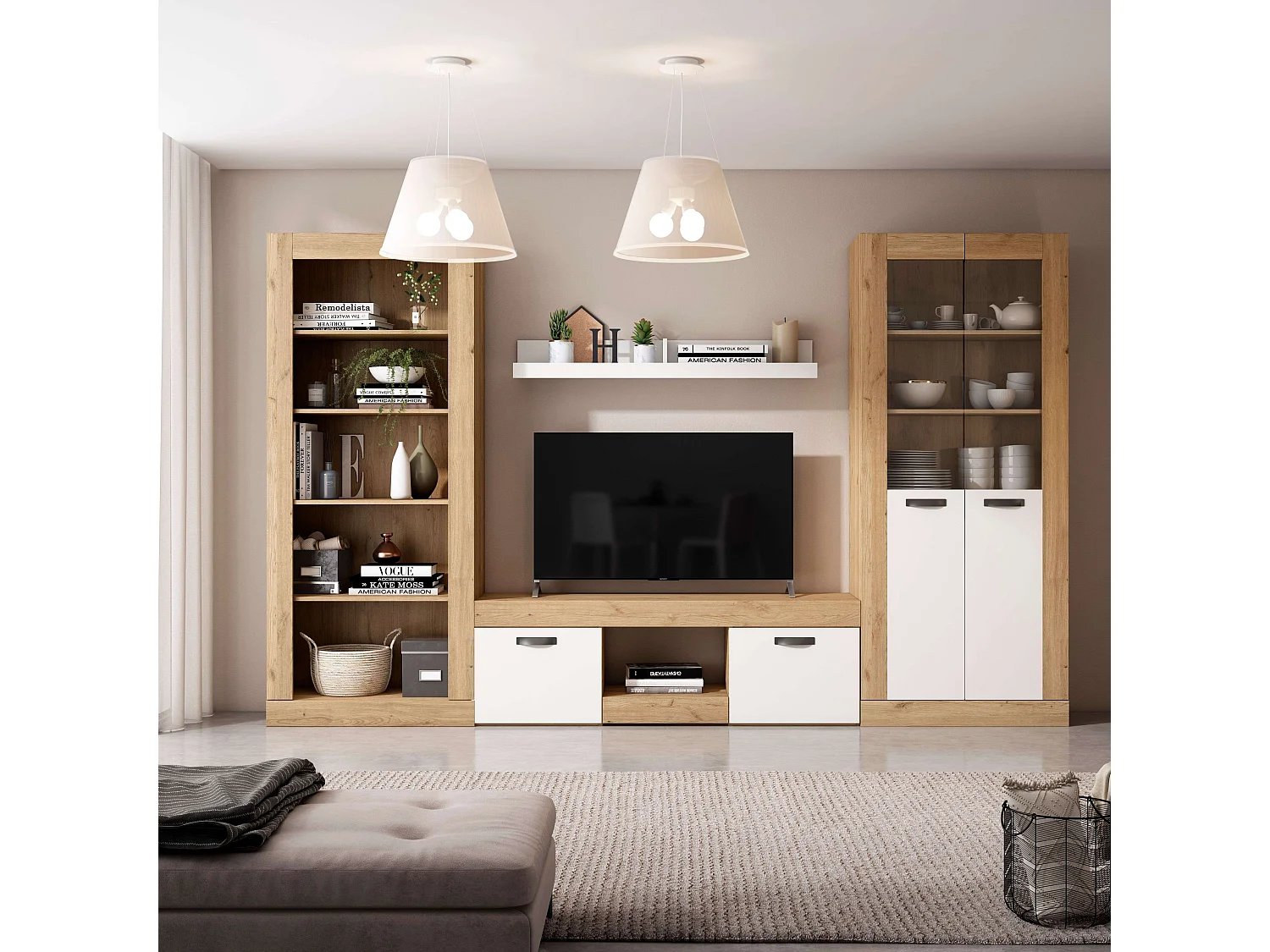 Table TV Argos 2 portes, blanc naturel, pour salle à manger moderne, 49 x 150 x 40 cm