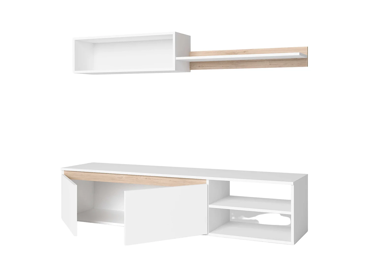 Modulo TV Salón Comedor Nórdico Blanco Mate y Roble Sahara 160 cm