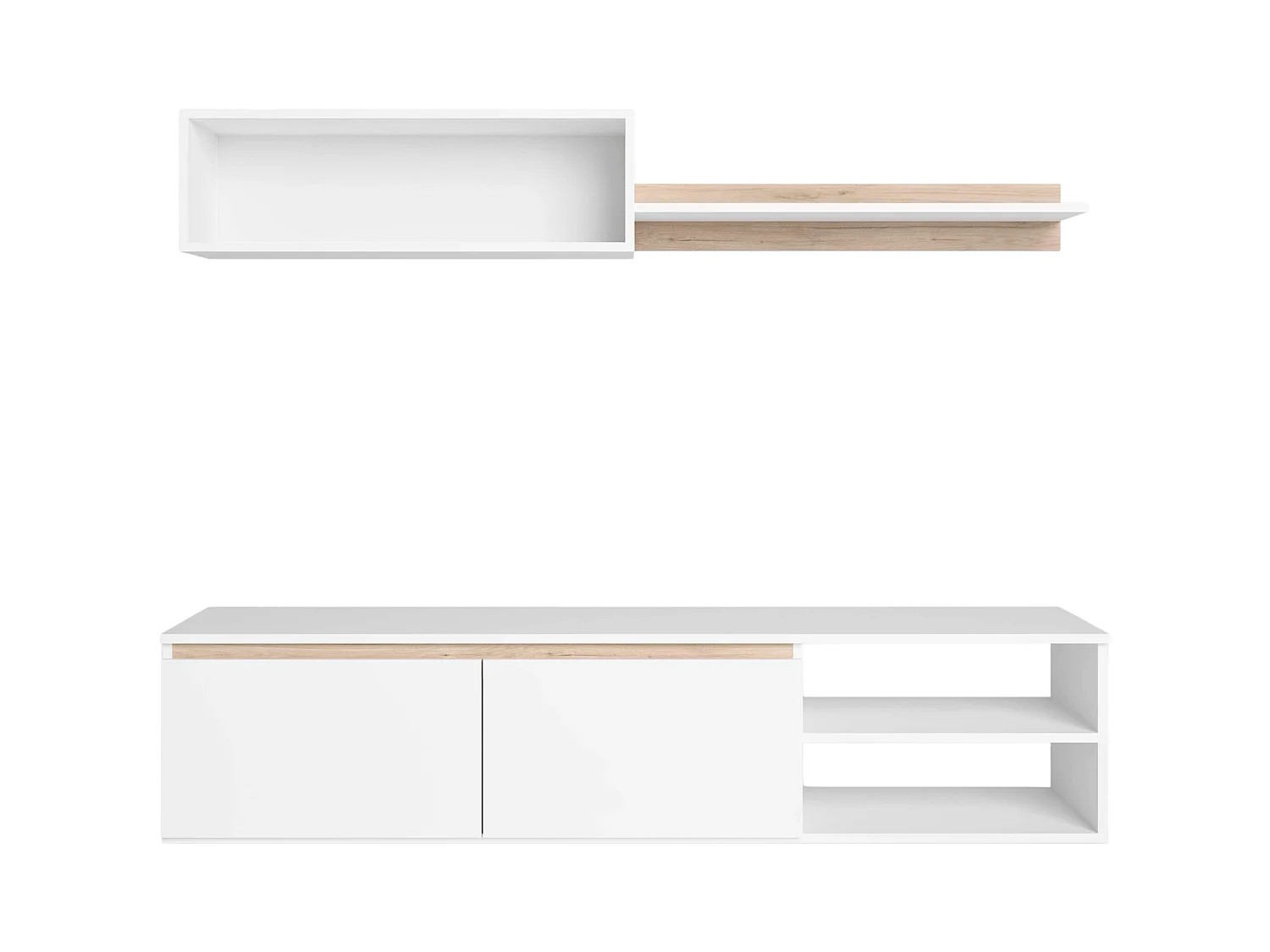Modulo TV Salón Comedor Nórdico Blanco Mate y Roble Sahara 160 cm