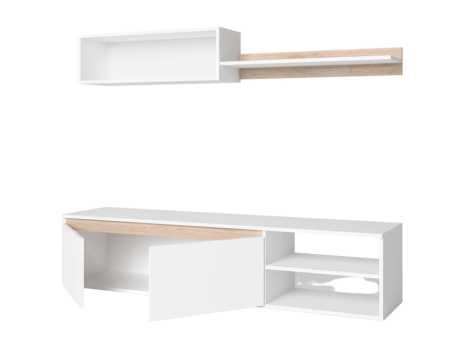 Módulo de TV para sala de estar nórdica em branco fosco e carvalho Sahara 160 cm