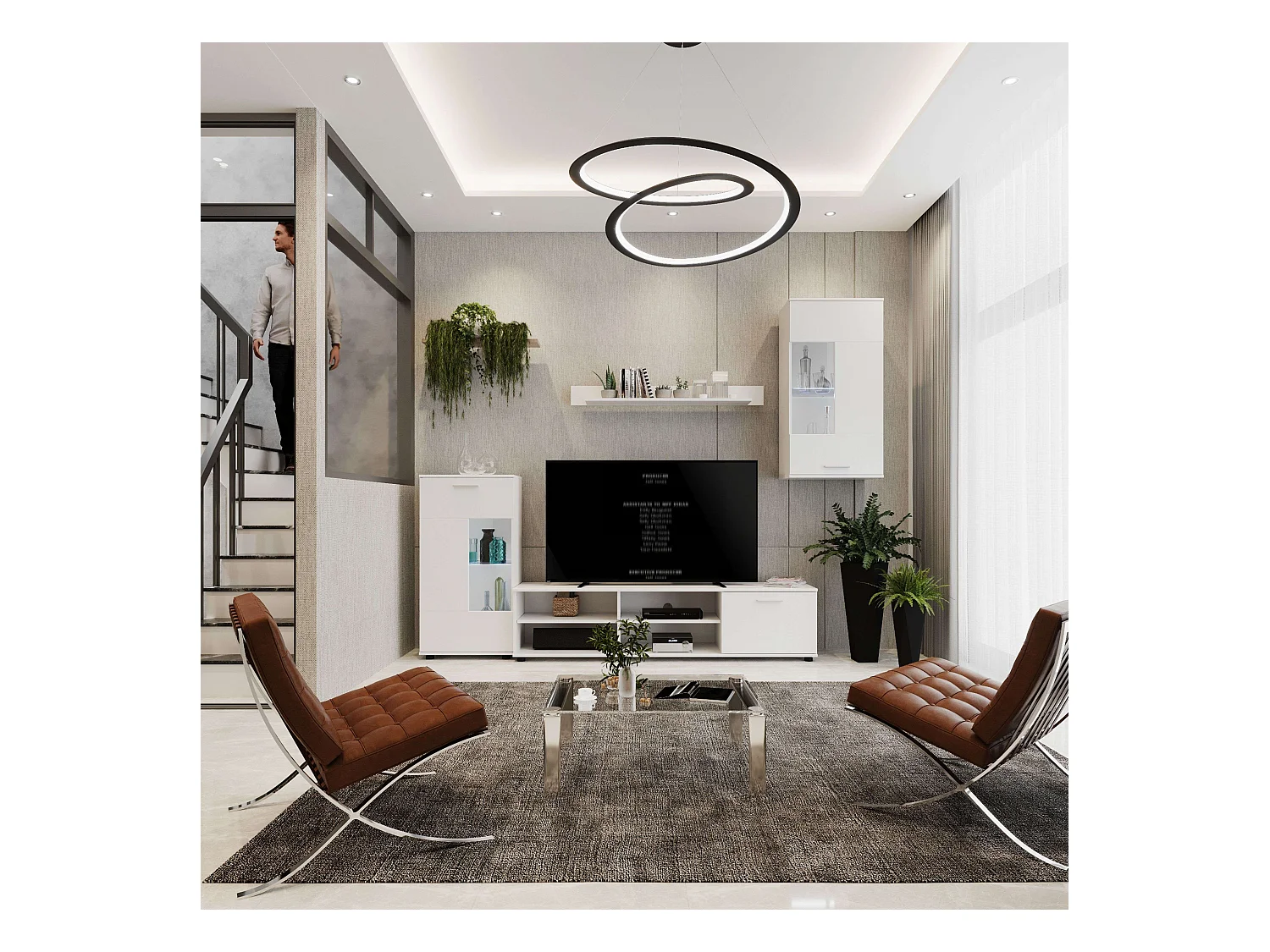 Mueble Salón Blanco Mate 230x38,3 cm Moderno