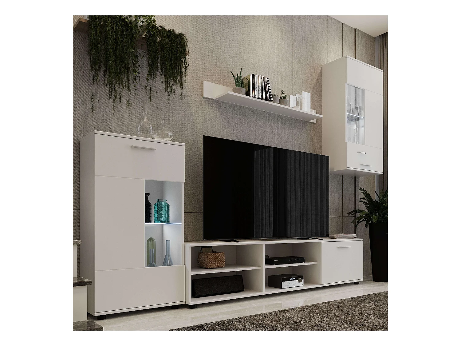 Mueble Salón Blanco Mate 230x38,3 cm Moderno