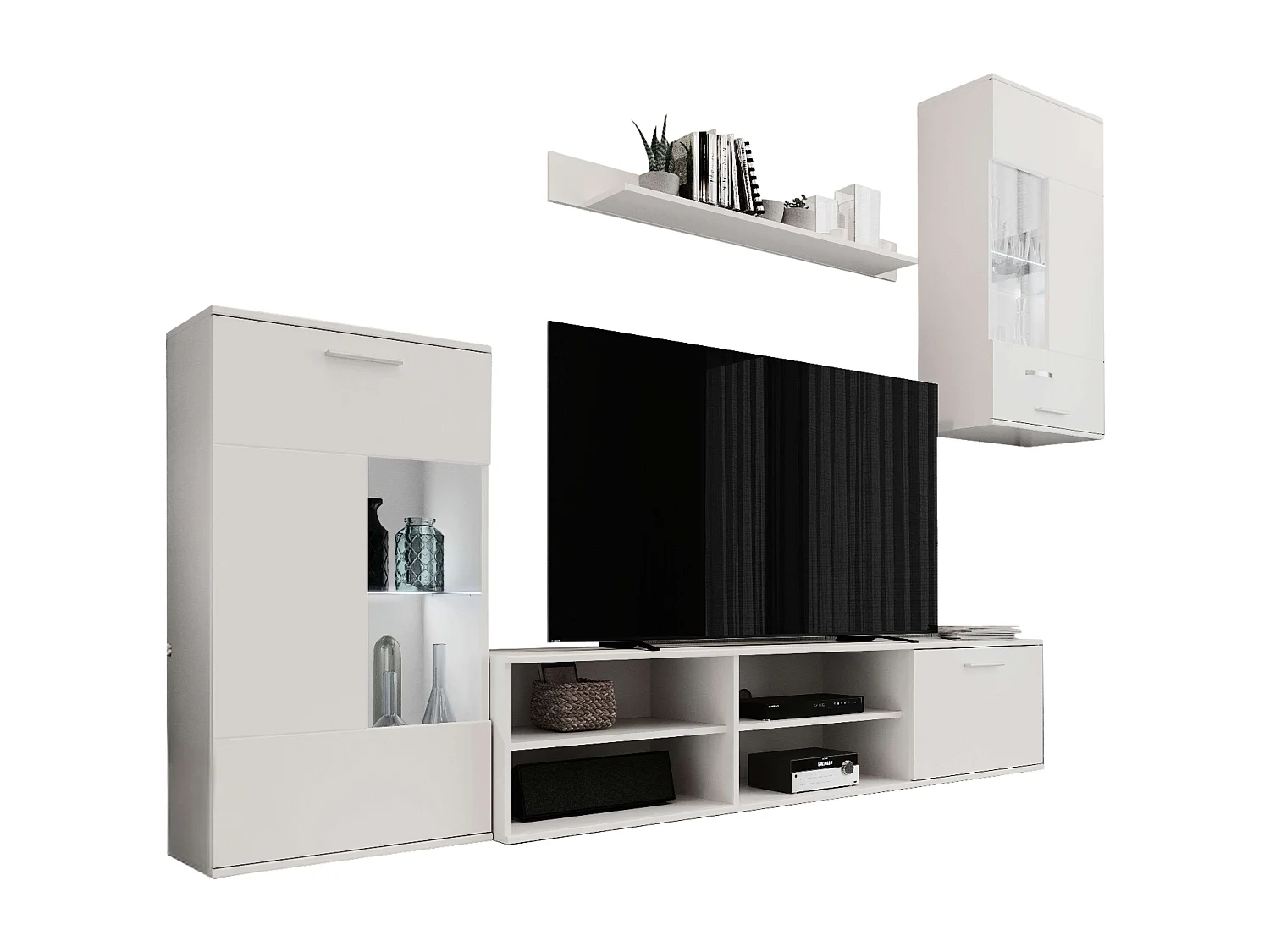 Móveis modernos para sala de estar em branco fosco 230x38,3 cm