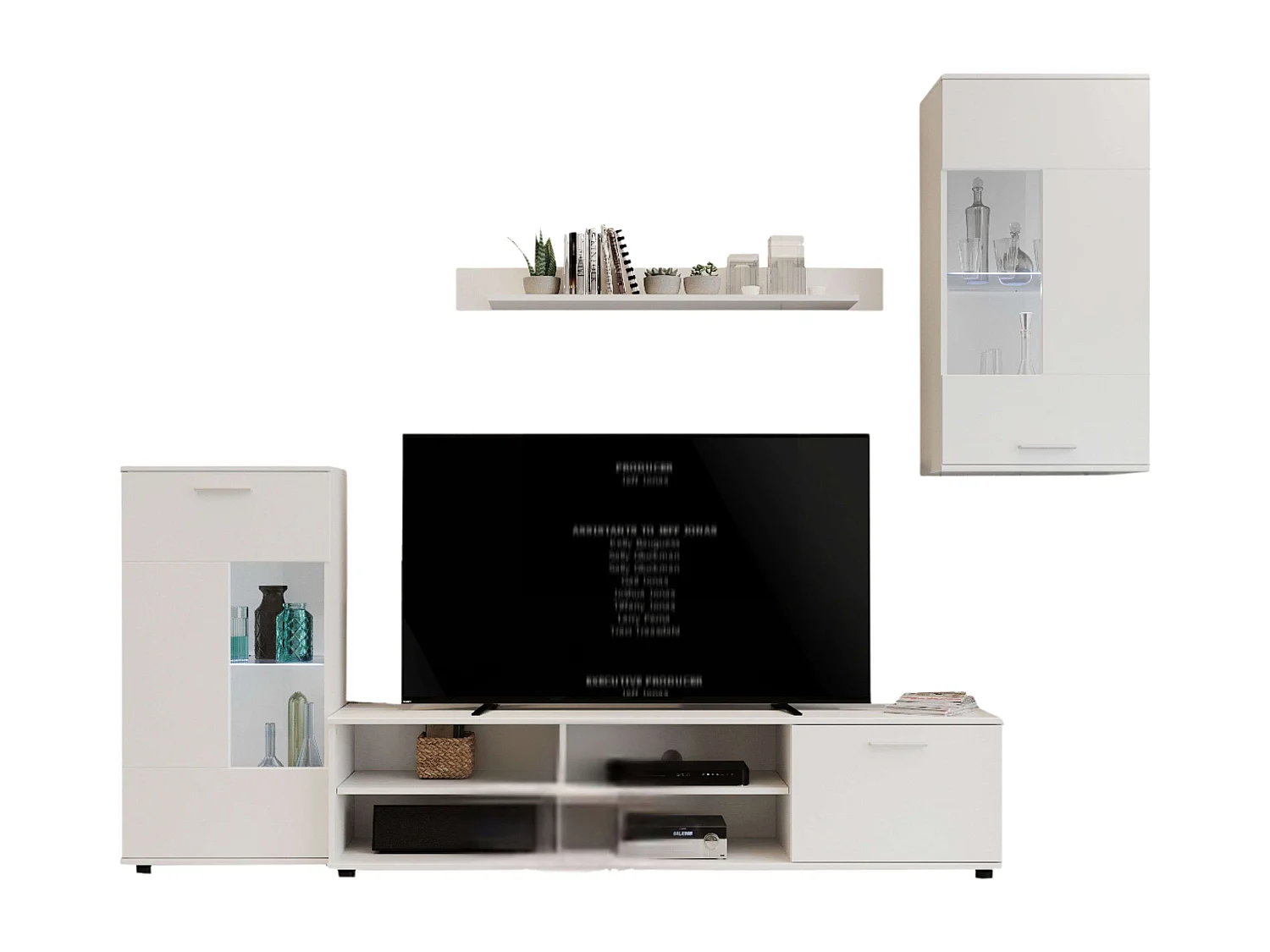 Meuble de salon moderne blanc mat 230 x 38,3 cm