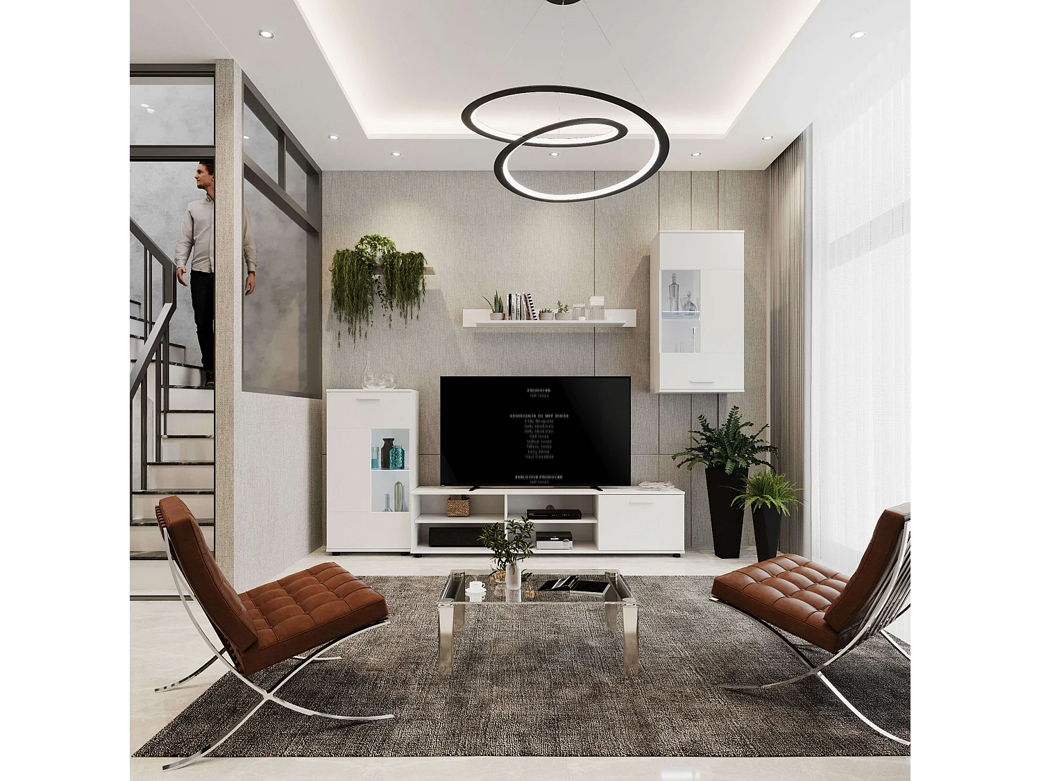 Meuble de salon moderne blanc mat 230 x 38,3 cm