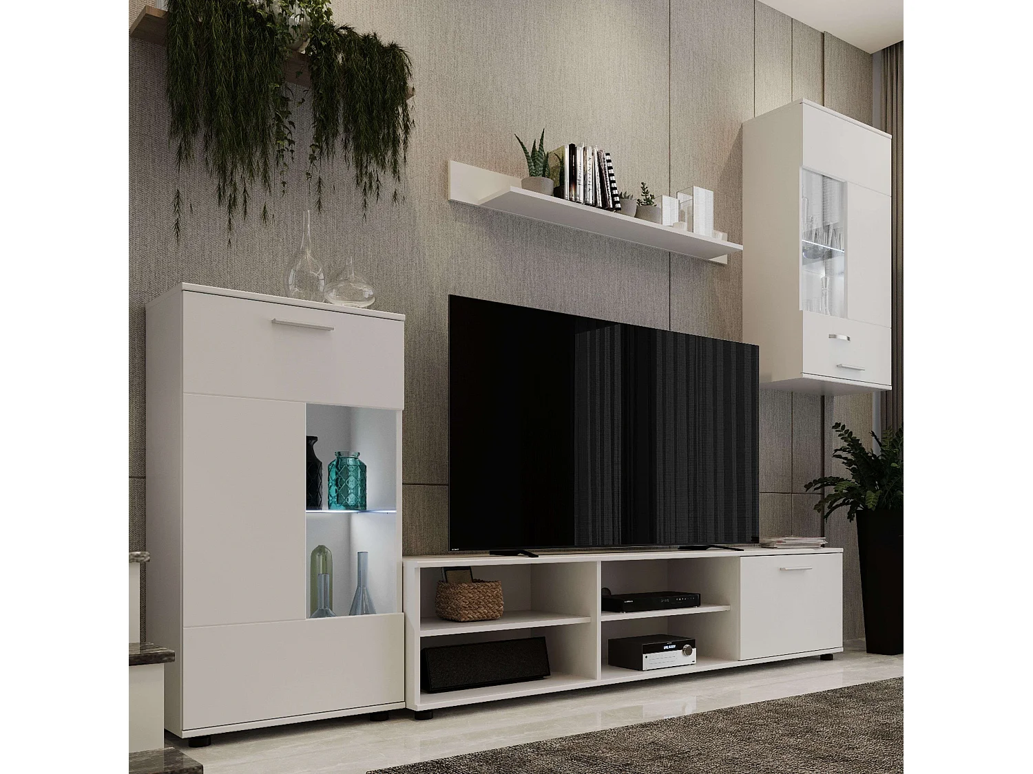 Meuble de salon moderne blanc mat 230 x 38,3 cm