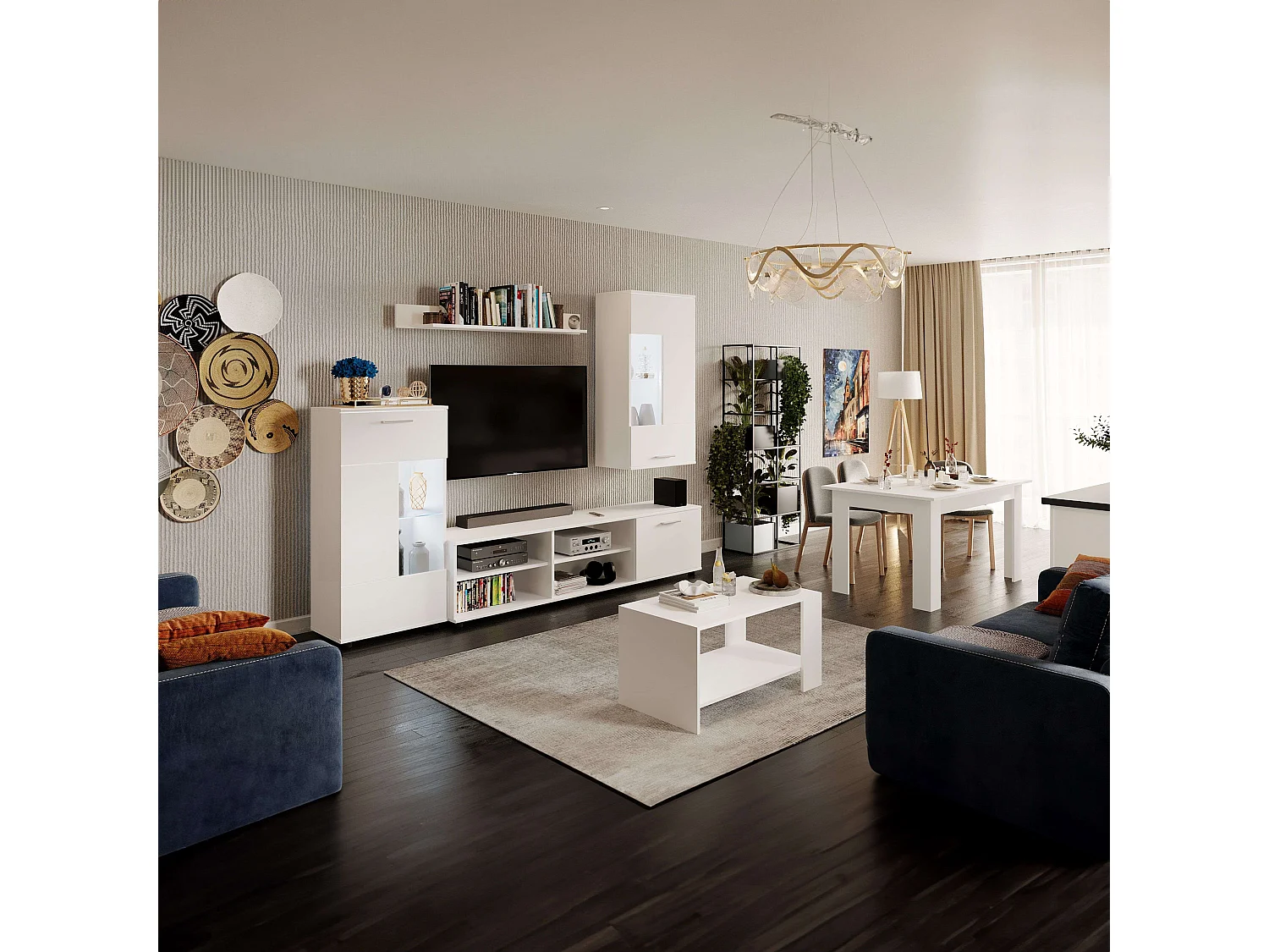 Meuble de salon moderne blanc mat 230 x 38,3 cm