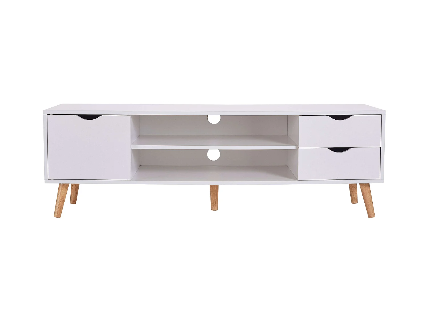 Meuble TV Fiana avec 2 tiroirs, 1 porte, étagère centrale, 140 x 46 x 40 cm, blanc/chêne