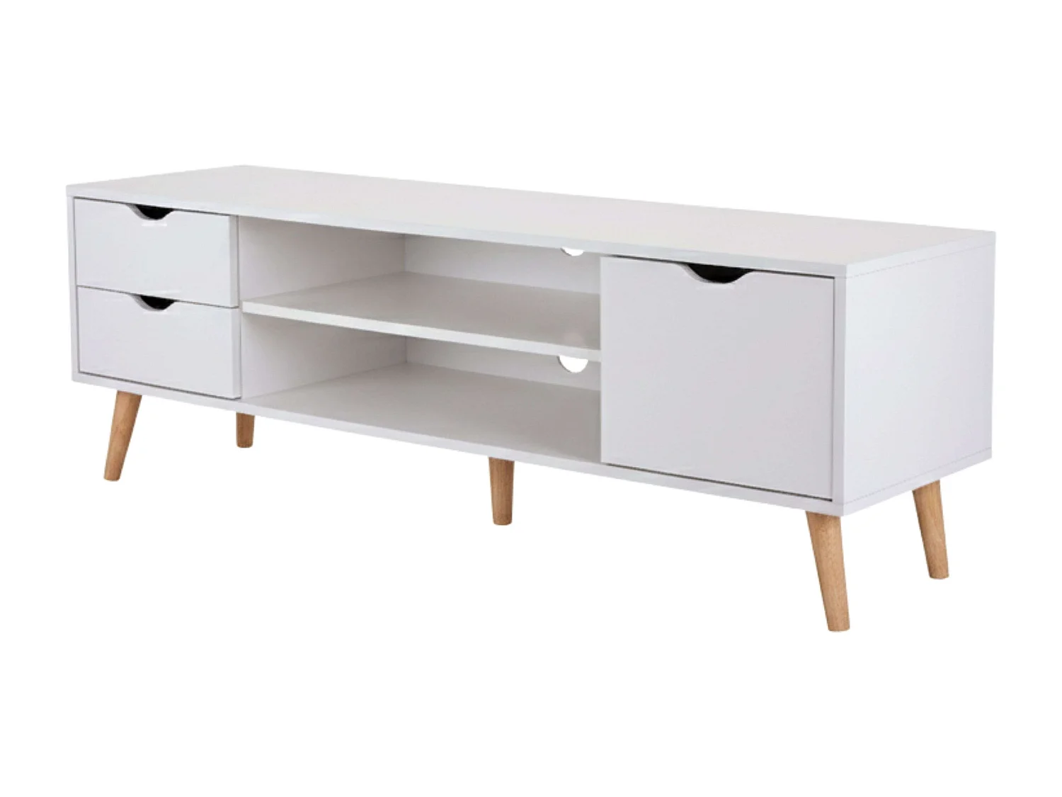 Meuble TV Fiana avec 2 tiroirs, 1 porte, étagère centrale, 140 x 46 x 40 cm, blanc/chêne
