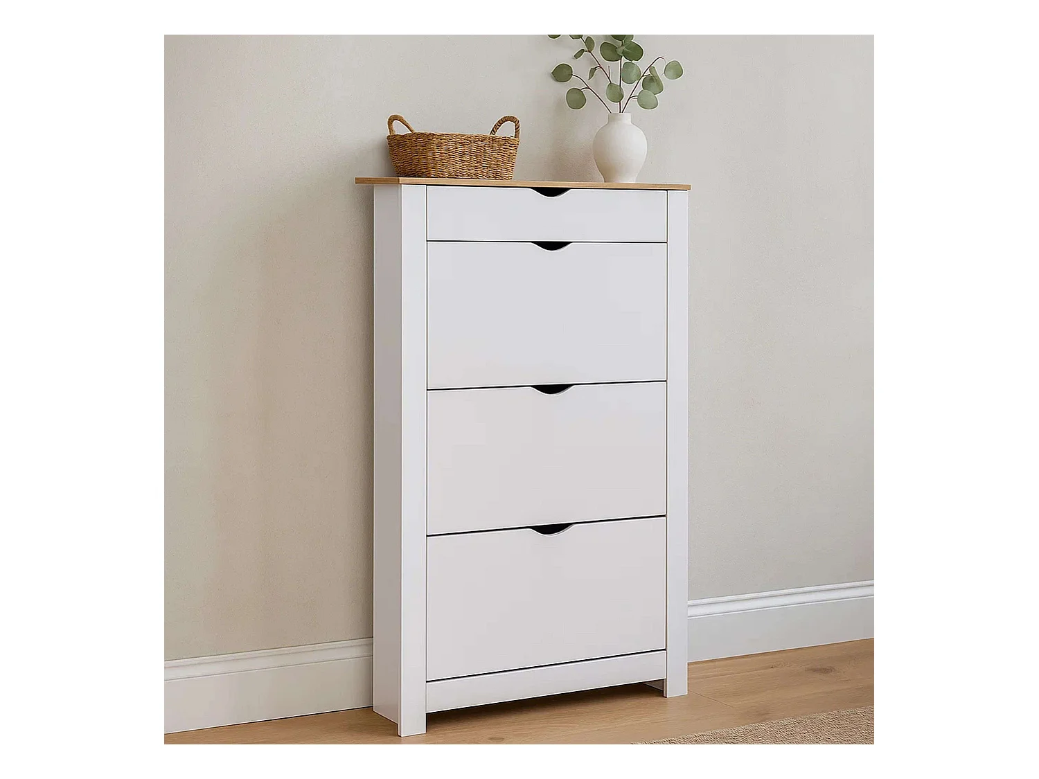 Mueble salón comedor Fly 2 módulos blanco/naturale moderno 200x180x40 cm