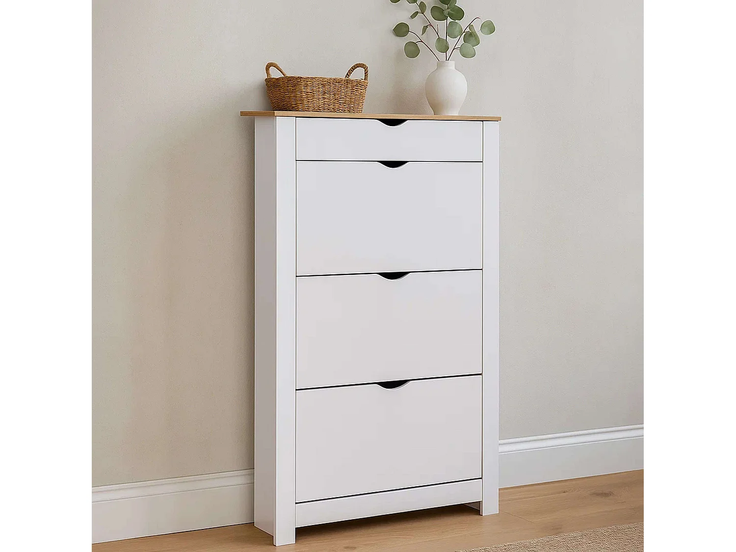 Mueble salón comedor Fly 2 módulos blanco/naturale moderno 200x180x40 cm