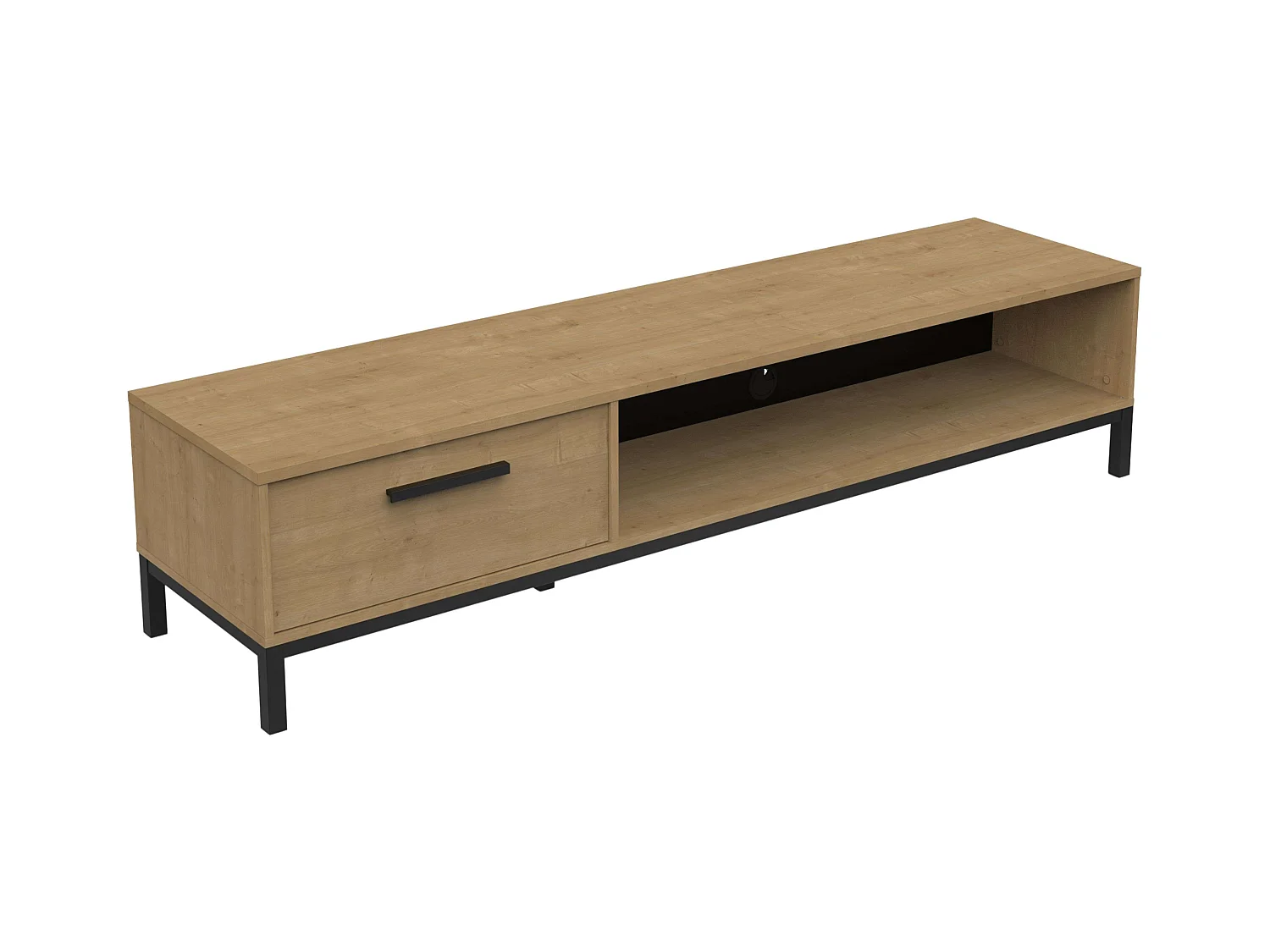 Mueble TV Moderno Roble Hamilton/Negro 1 Cajón, Estante, Puerta 183x41x45cm
