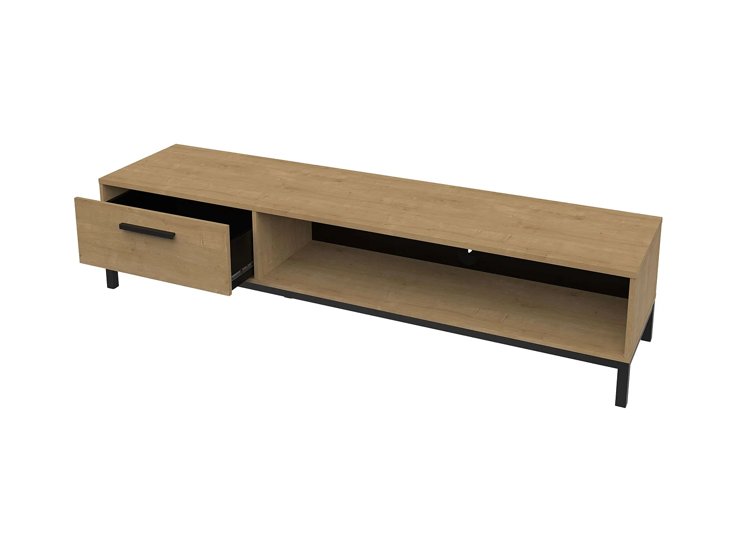 Mueble TV Moderno Roble Hamilton/Negro 1 Cajón, Estante, Puerta 183x41x45cm