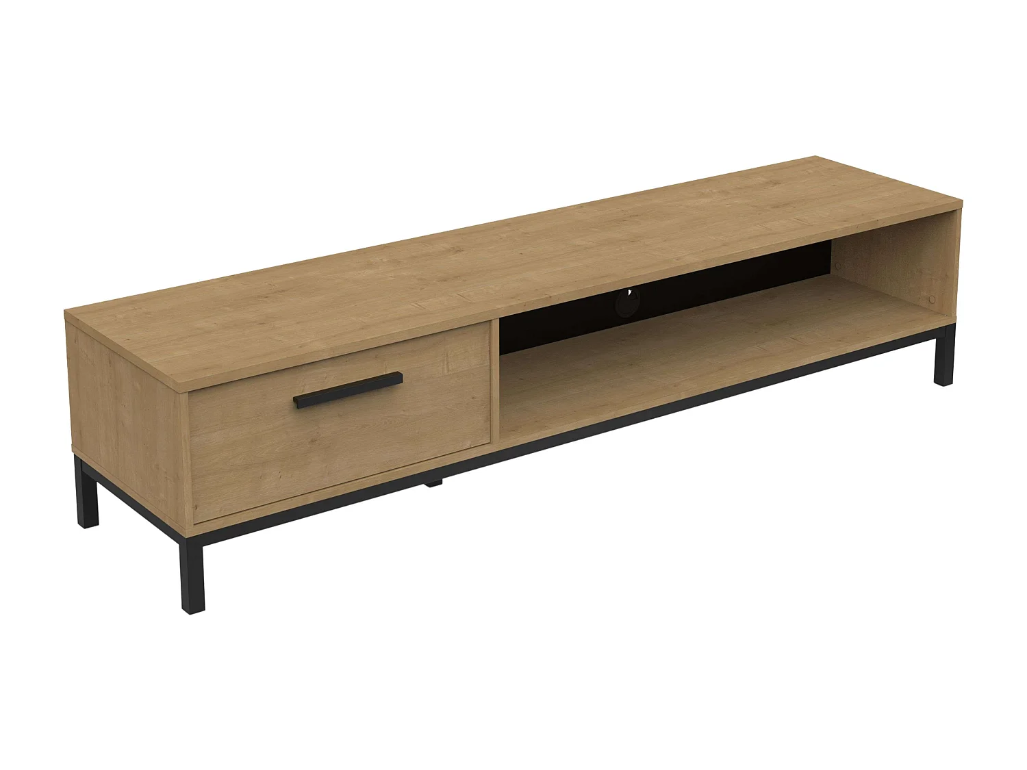 Mueble TV Moderno Roble Hamilton/Negro 1 Cajón, Estante, Puerta 183x41x45cm