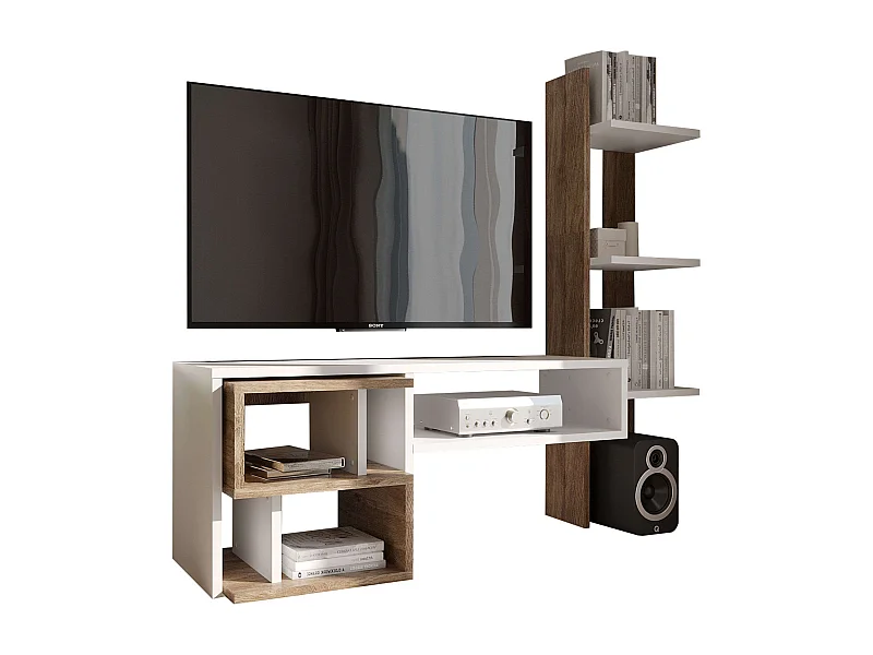 Meuble de salon moderne Mom Ansberg en chêne et blanc semi-mat 187 cm