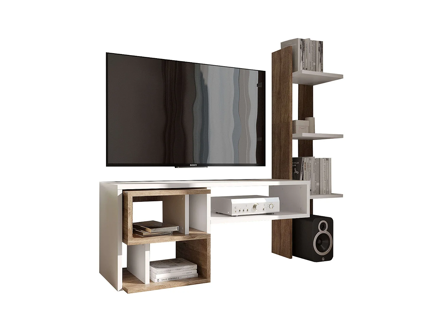 Meuble de salon moderne Mom Ansberg en chêne et blanc semi-mat 187 cm