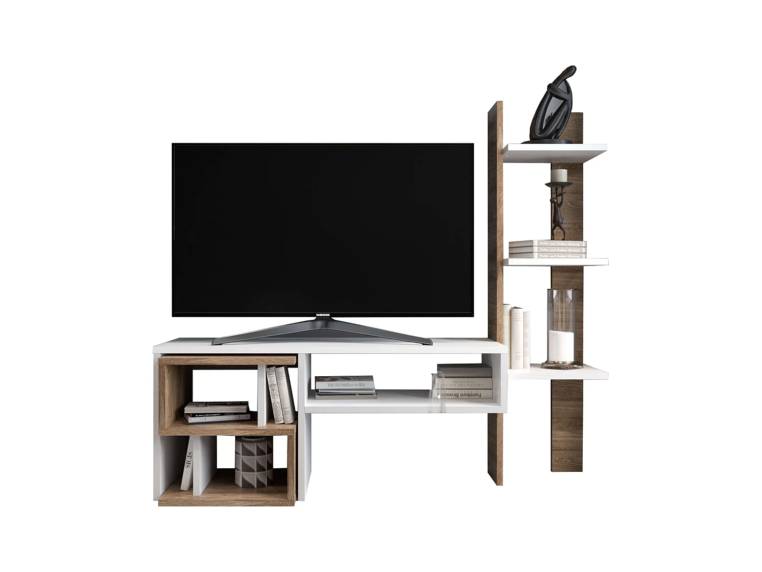 Meuble de salon moderne Mom Ansberg en chêne et blanc semi-mat 187 cm