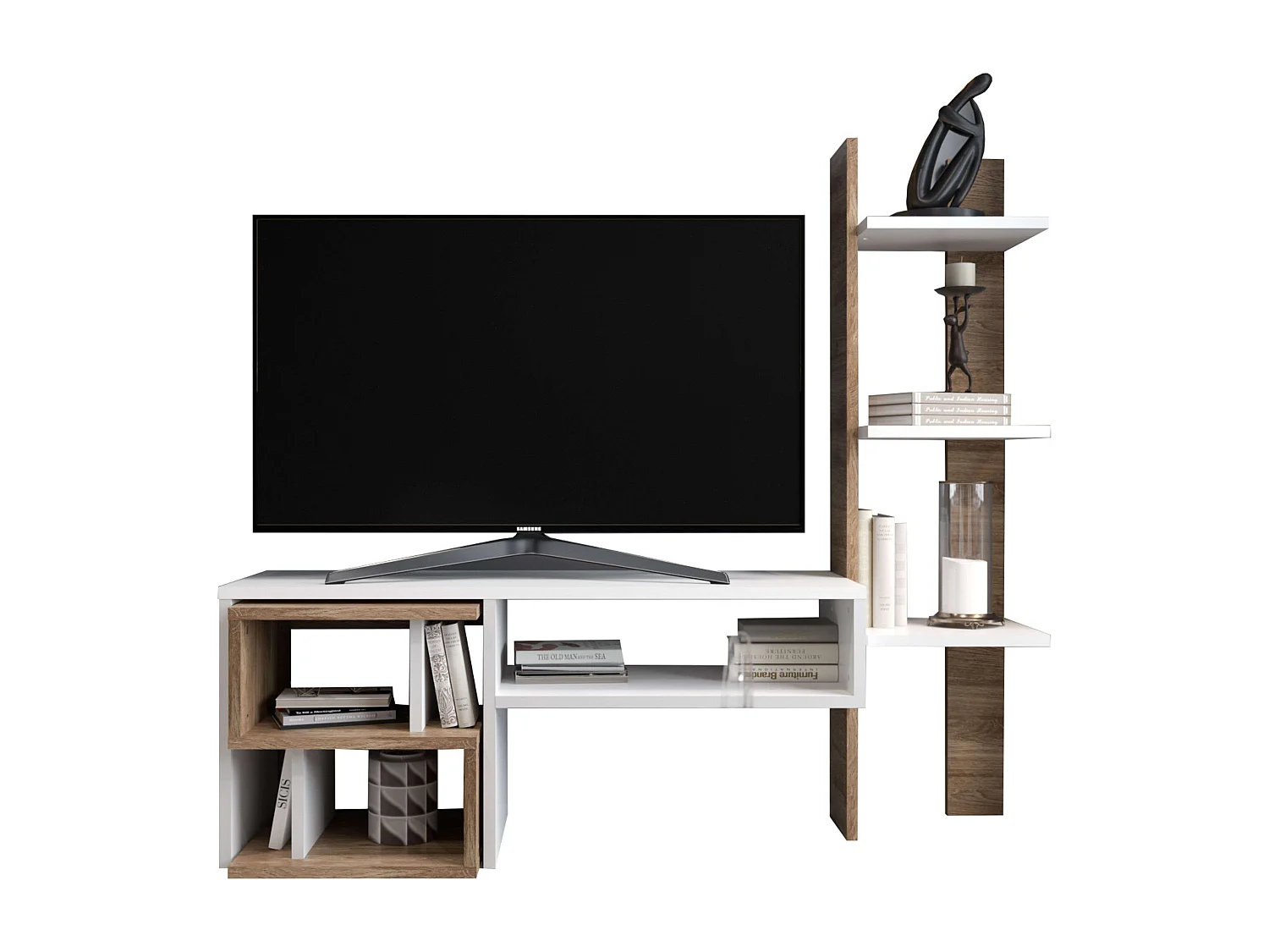 Meuble de salon moderne Mom Ansberg en chêne et blanc semi-mat 187 cm