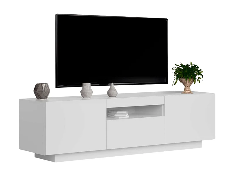 Meuble TV Sami pour salon, 1 tiroir, 2 portes, blanc creux, 150 x 42 x 37 cm
