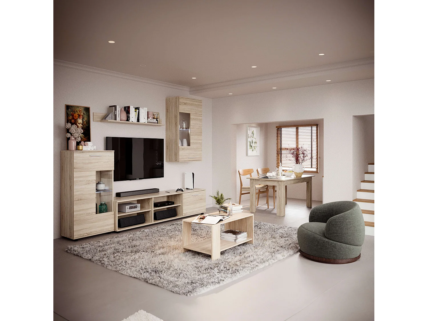 Mueble Salón Color Roble Sonoma 230x38,3 cm Moderno