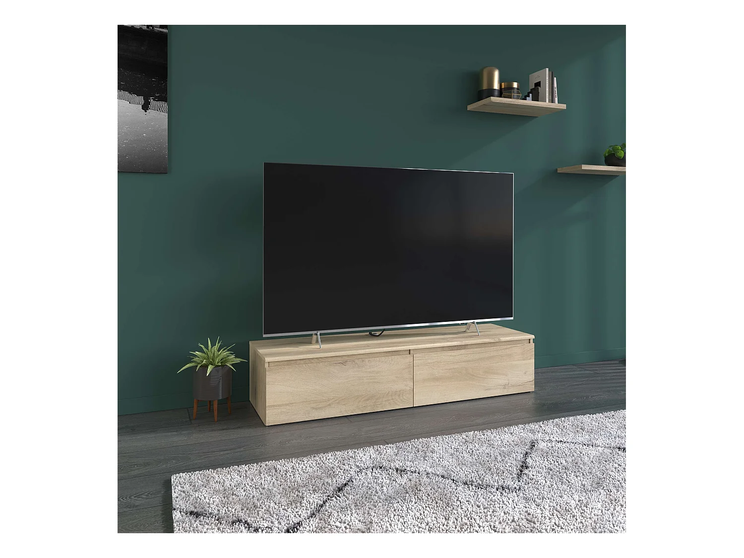 Meuble TV suspendu Erebus, chêne Kronberg, mélaminé, 138 x 29 x 40 cm